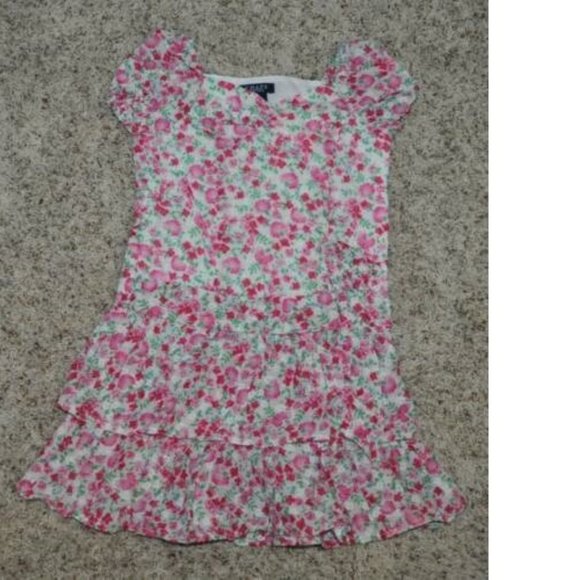 *Easter Dress Chaps sz 5 Pink Short Sleeve Tier Floral Poplin Side Zip Girls - Picture 2 of 4
